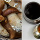 Left: brown mushrooms in a basket. Right: Dish and spoonful of mushroom ketchup.